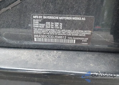 2013 BMW 328I xDrive from USA, damaged, VIN WBA3B5C53DJ598612